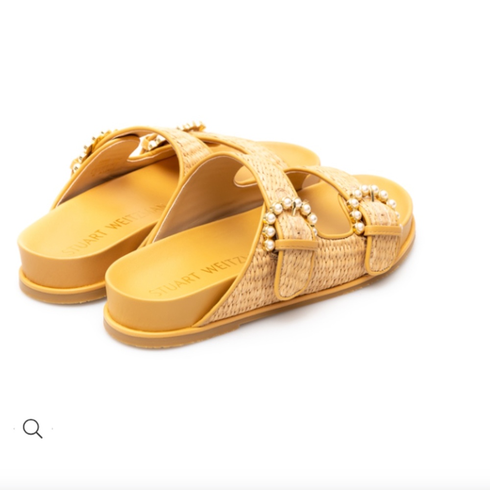 Stuart Weitzman Straw Piper Slides Sandal With Pe… - image 2